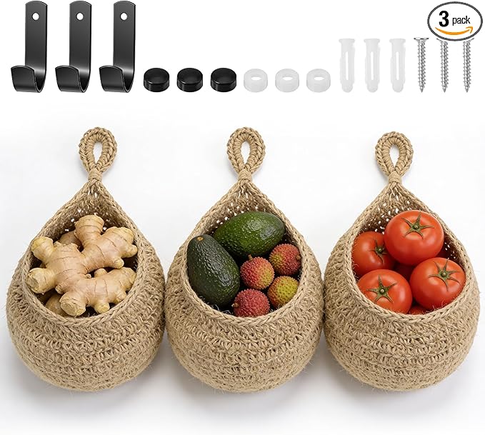 3 Pcs Larger Boho Wall Hanging Fruit Baskets by Unknown