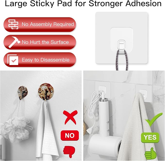 Large Adhesive Hooks, 33lb Heavy Duty Utility Hooks - Image 3