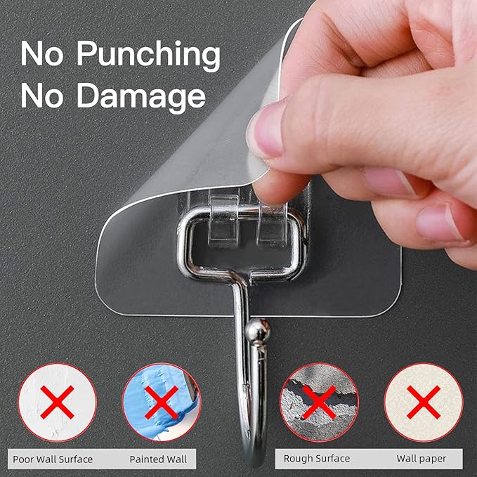 12 Pack Large Adhesive Hooks for 44 lb Hanging Heavy Duty, Self Adhesive Sticky - Image 2