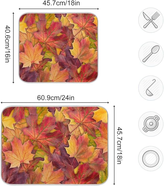 Colorful Autumn Maple Leaves Dish Drying Mat - Image 4