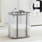 Mesh Laundry bag with Handles, 42L Collapsible Laundry Basket with 2 Hooks by TECHMILLY