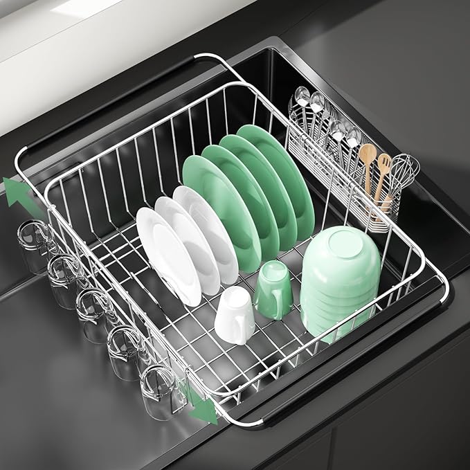 Dish Drying Rack in Sink, Extendable Stainless Steel Dish Drainers by Fanbsy