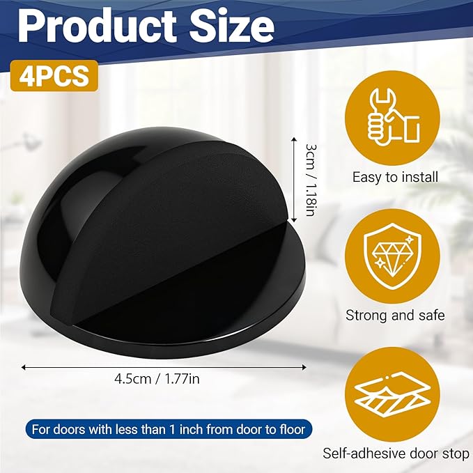 Self Adhesive Door Stoppers, Stainless Steel No Drill Rubber Floor Door Stop - Image 2