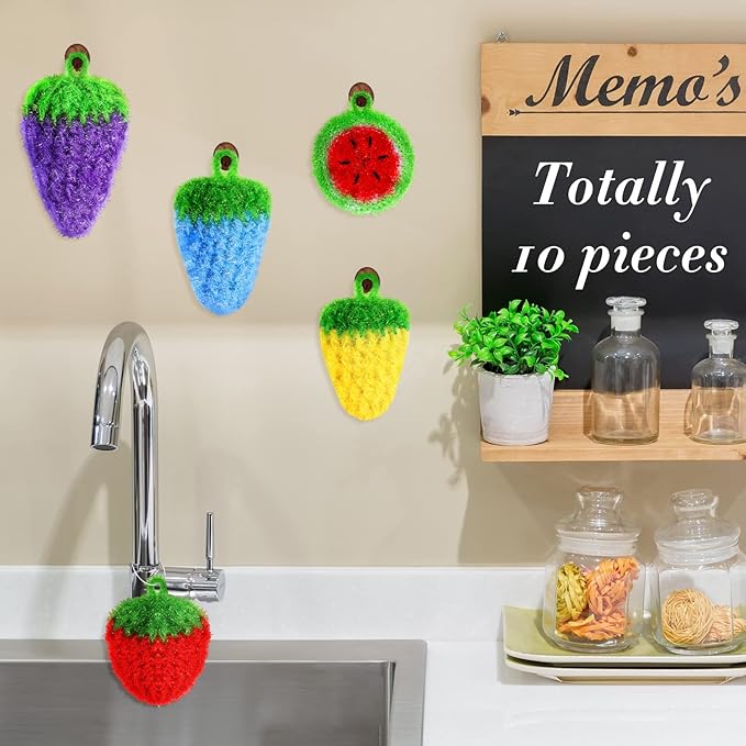 Vesici 10 Pieces Fruit Dish Scrubber Non Scratch Cleaning Sponge Double Layered - Image 7