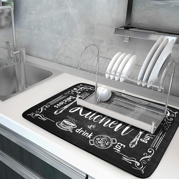 Kawani Black Coffee Bar Dish Drying Mats - Image 5