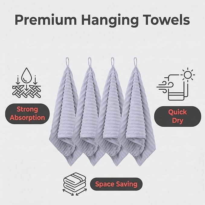 4PCS Gray Microfiber Hand Towels - Image 4