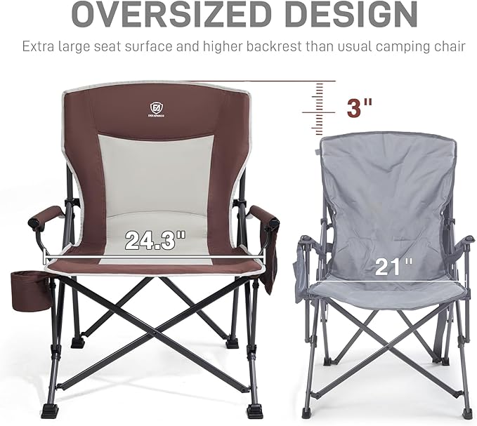 EVER ADVANCED Oversized Folding Camping Chair, for Adults Heavy Duty Lawn Chair with Side Pockets, Portable Collapsible Quad Chair for Outside, Support Up to 500lbs, Red 2Pack - Image 4