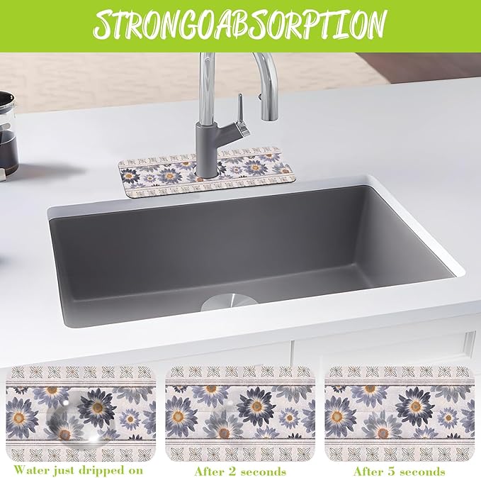 Sink Faucet Absorbing Mat Vintage Embroidery Flowers Sink Splash Guard Drying - Image 5