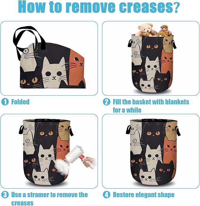 Watercolor Funny Cat Laundry Basket, Laundry Hamper Collapsible Oxford Cloth - Image 5