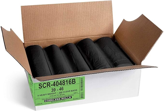 Aluf Plastics 45 Gallon 16 Micron Black Trash Bags - Image 2