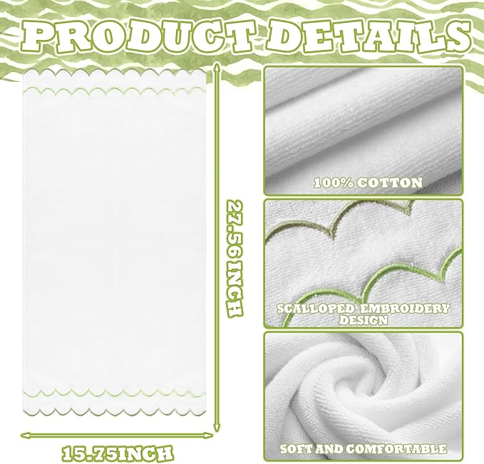 2 Pcs Scalloped Hand Towels 100% Cotton Fingertip Towels - Image 2
