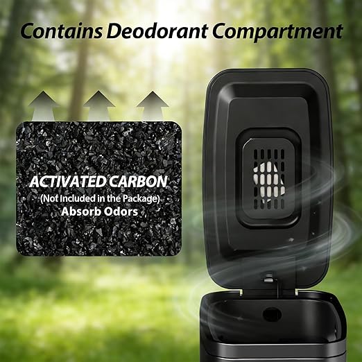 1.6 Gallon Black Bathroom Step Trash Can - Image 3