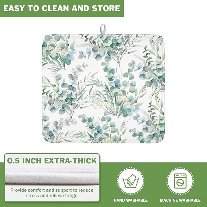 Spring Sage Green Leaves Dish Drying Mat - Image 5