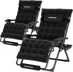 UDPATIO Oversized Zero Gravity Chair Set of 2, 33In XXL Patio Reclining Chair with Cushion, Outdoor Folding Recliner with Pillows|Cup Holder|Foot Rest|Padded Headrest, Black, Support 500LB by UDPATIO