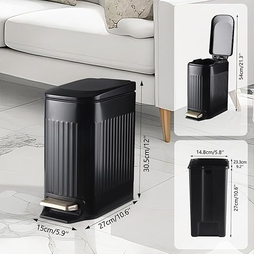 Slim Bathroom Trash Can Foot-Operated Stainless Steel Garbage Can - Image 5