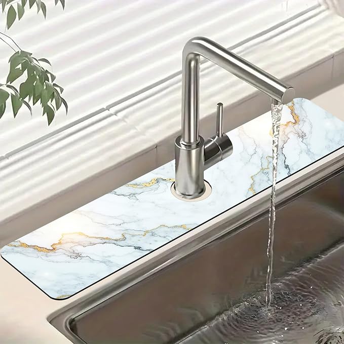 Marble Pattern Sink Splash Guard Gray Gold Marble Faucet Absorbing Mat Fast by Unknown