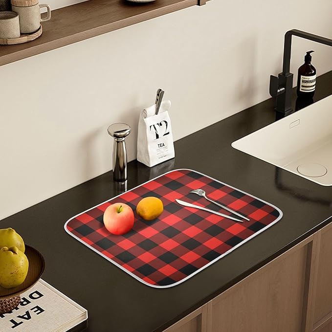 Christmas Red Black Buffalo Plaid Dish Drying Mat - Image 6