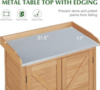 Outdoor Storage Cabinet & Potting Bench Table with Metal Top, Wooden Patio Furniture, Garden Workstation (Light Brwon, 39x31.5x17in) - Image 3