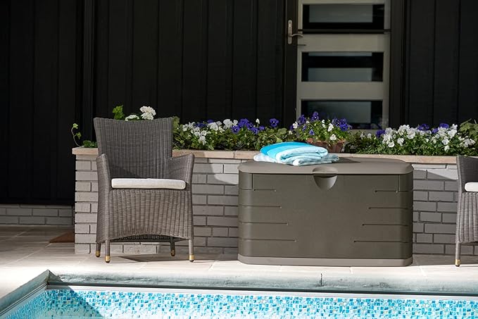 Rubbermaid Medium Resin Outdoor Storage Deck Box (73 Gal), Weather Resistant, Brown, Deck Organization for Home/Backyard/Pool Chemicals/Toys/Garden Tools/Porch/Patio Cushions - Image 8