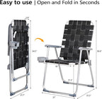 VINGLI Aluminum Patio Lawn Chairs Folding Set of 2 with Detachable Cup Holder, Webbed Beach Chair Folding Chair Outdoor Portable Camping Chair for Yard, Garden - Image 3