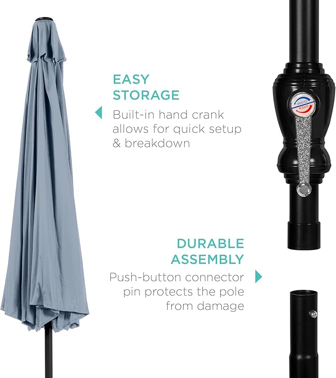 Best Choice Products 10ft Outdoor Table Compatible Steel Polyester Market Patio Umbrella w/Crank and Easy Push Button Tilt - Image 6