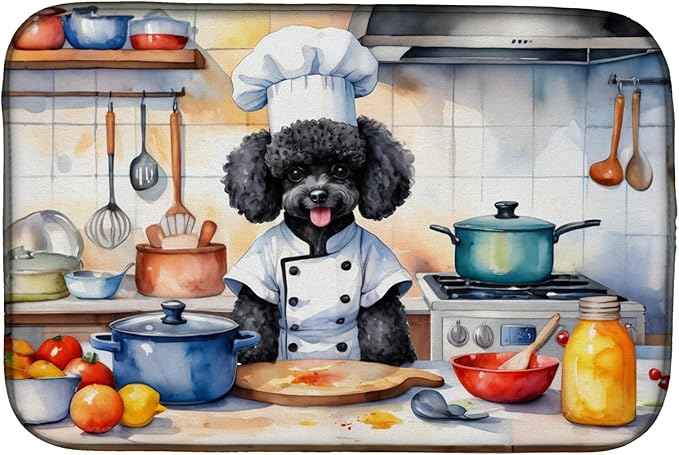 Caroline's Treasures DAC6303DDM Black Poodle The Chef Dish Drying Mat Absorbent by CarolinesTreasures
