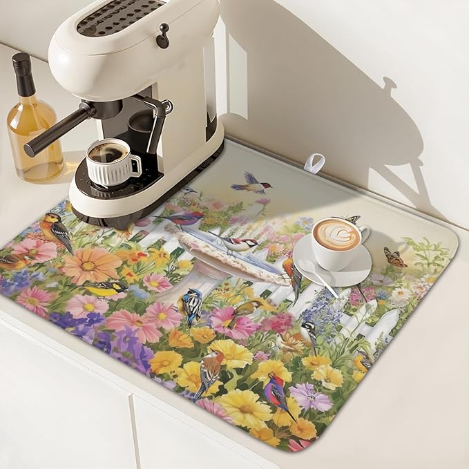 Spring Summer Floral Birds Dish Drying Mat - Image 7