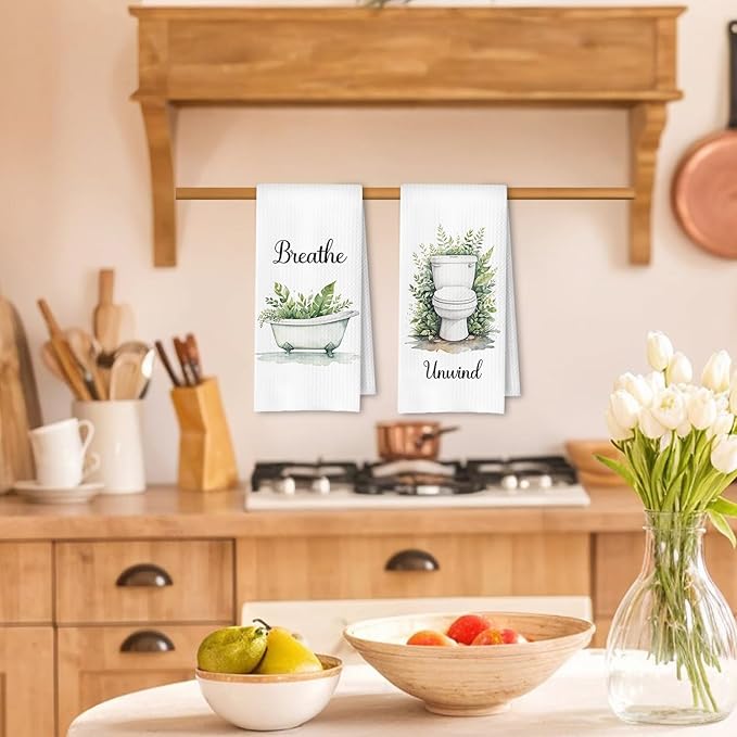 Boho Farmhouse Bathroom Hand Towels Set of 4, Relax Breathe Soak Unwind - Image 2