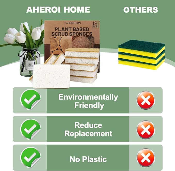 Aheroi Natural Dish Sponge, Compostable Eco Friendly Sponges, Organic Cleaning - Image 4