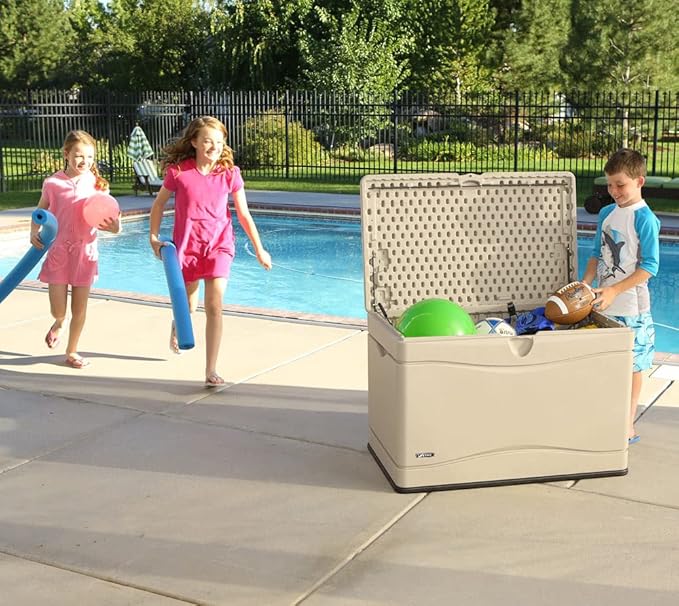 LIFETIME 60059 Black Bottom & Desert (Tan) Sides and Lid Outdoor Storage Box-80 Gal, 80 Gallon, Desert Sand - Image 8