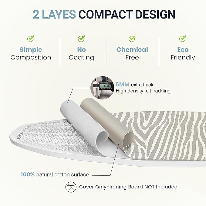 Ironing Board Cover and Pad 15"x54" Extra Thick Natural Cotton, Scorch and - Image 2
