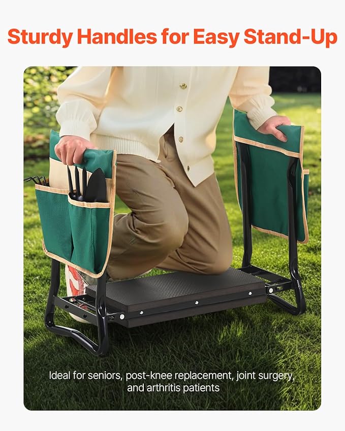 VEVOR Garden Kneeler and Seat, 330 lbs Load Capacity, 8" EVA Wide Pad, Foldable Garden Stool, Kneeling Bench for Gardening with Tool Bag, Gifts for Women, Grandparents, Seniors, Mom and Dad - Image 5