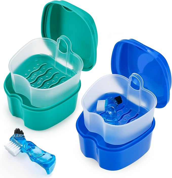 2 Pack Color Retainer Cleaner Case Denture Cups by Keedolla