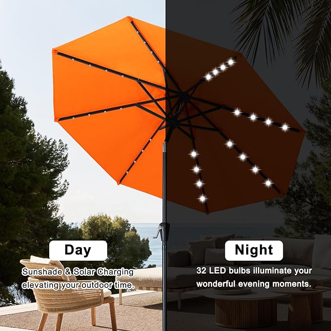 ABCCANOPY Durable Solar Led Patio Umbrellas with 32LED Lights 9FT (Orange) - Image 4