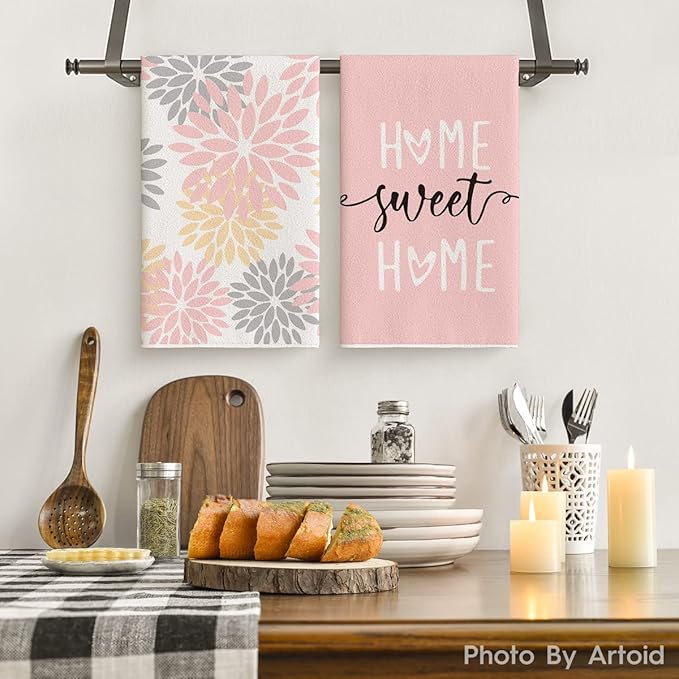Artoid Mode Pink Stripes Home Sweet Home Boho Kitchen Towels Dish Towels - Image 2