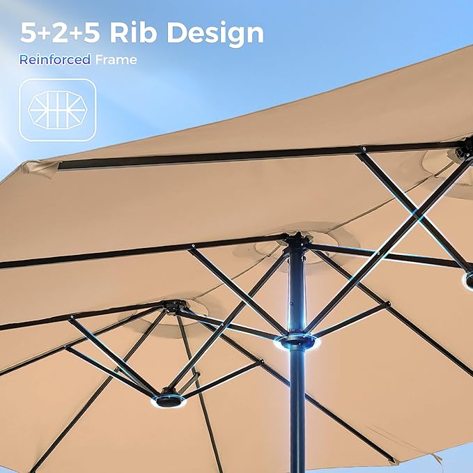 SUPERJARE 13FT Outdoor Umbrella for Patio, Double sided Pool Umbrellas with Fade Resistant Canopy, Large Table Umbrella for Deck, Market, Backyard - Beige - Image 9