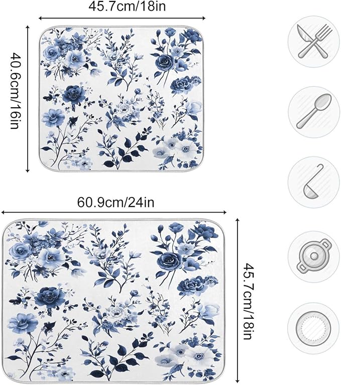 Blue White Porcelain Flower Dish Drying Mat - Image 5