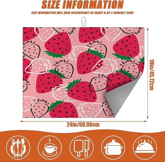 Strawberries Dish Drying Mat for Kitchen Counter Microfiber Absorbent Dish - Image 2