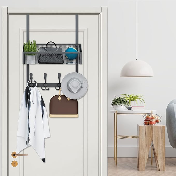 Over The Door Hooks Organizer, Coat Rack Over The Door Storage Hanger Towel Rack - Image 5