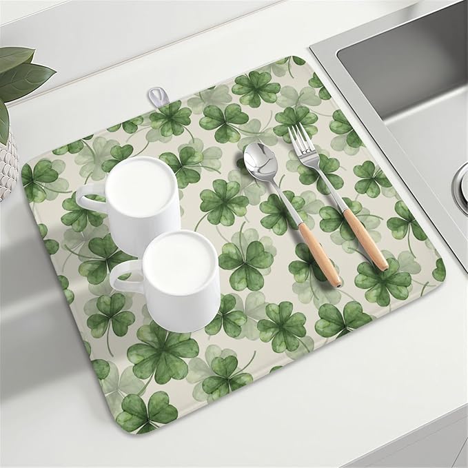 St Patrick's Day Green Clover Dish Drying Mat - Image 7