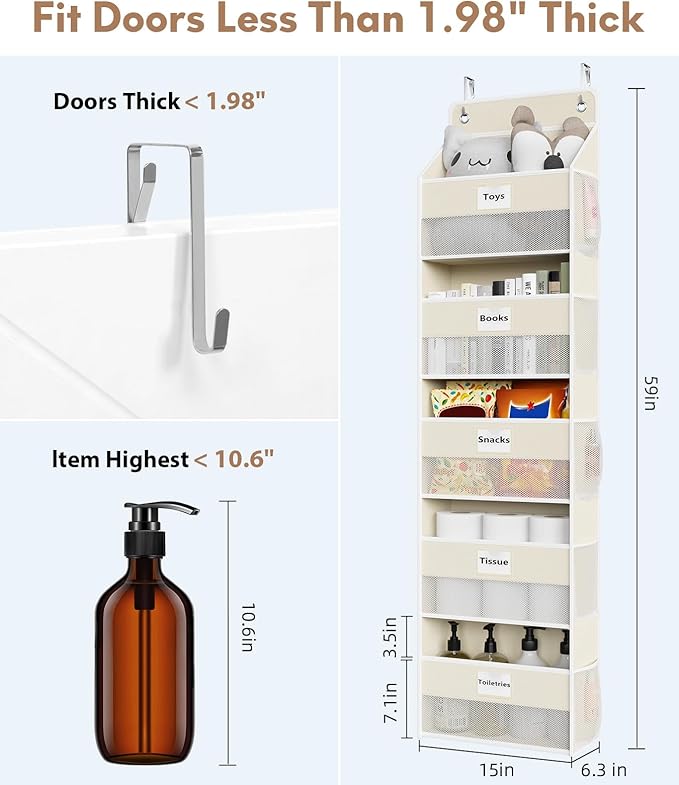 Over The Door Organizer Hanging, 5 Shelf Behind The Doors Storage, Pantry Door - Image 2