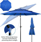 Yaheetech 3 Tier Patio Umbrella 10ft Vented Outdoor Large Market Table Umbrella with 8 Sturdy Ribs and 1.5" Umbrellla Pole, Double-layer Cloth & Push-button Tilting & Crank for Pool/Garden/Lawn Blue - Image 6