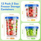 12 Pack- 34/24/17oz Freezer Storage Containers, Plastic Food Storage Containers - Image 2