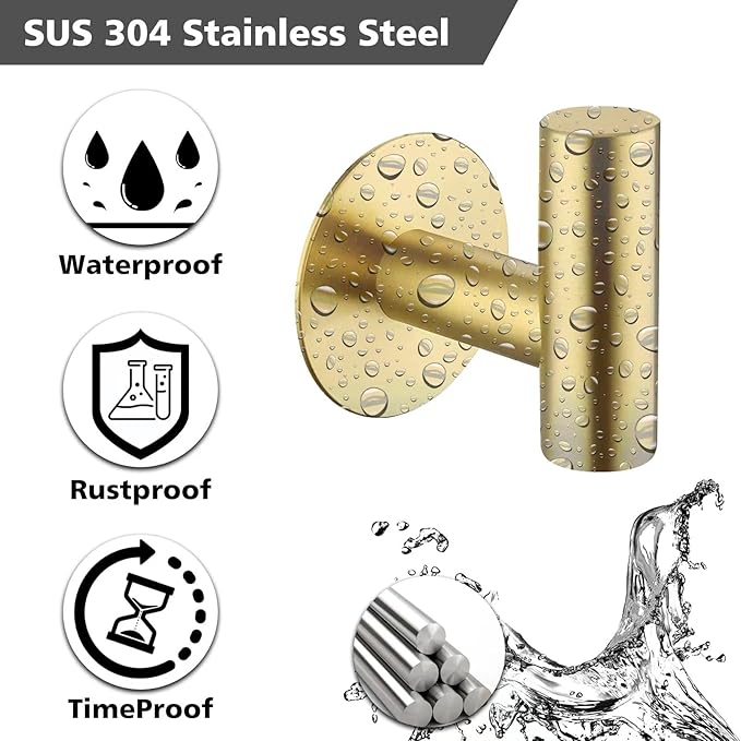 Adhesive Hooks Towel Hooks for Bathroom, Stainless Steel Waterproof Shower Hook - Image 2
