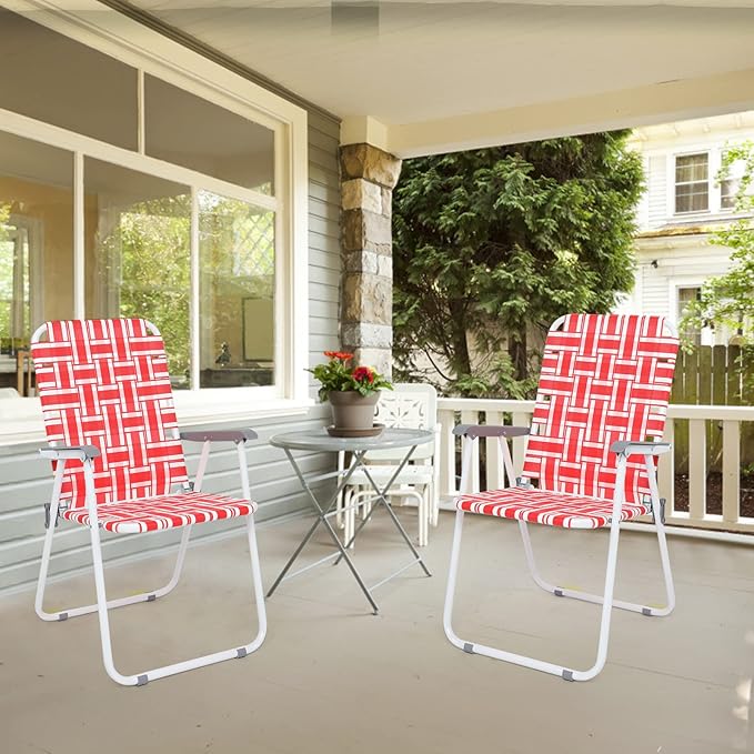 VINGLI Patio Lawn Webbed Folding Chairs Set of 2, Outdoor Beach Chair Portable Dining Chair for Yard, Garden (Red, Classic) - Image 7