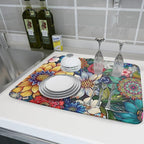 Boho Floral Dish Drying Mat for Kitchen Counter 16x18 Inch Boho Blooming Flower - Image 6