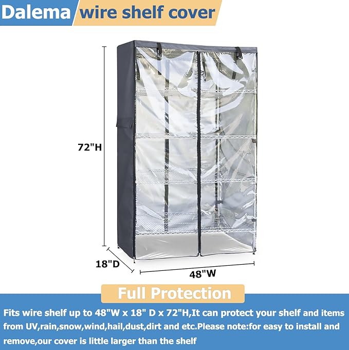 Waterproof Shelf Cover,600D Heavy Duty Dustproof Storage Wire Rack Covers,Outdoor Shelving Covers for Wire Shelves with Zipper 48''x18''x72'',Clear Front. - Image 3