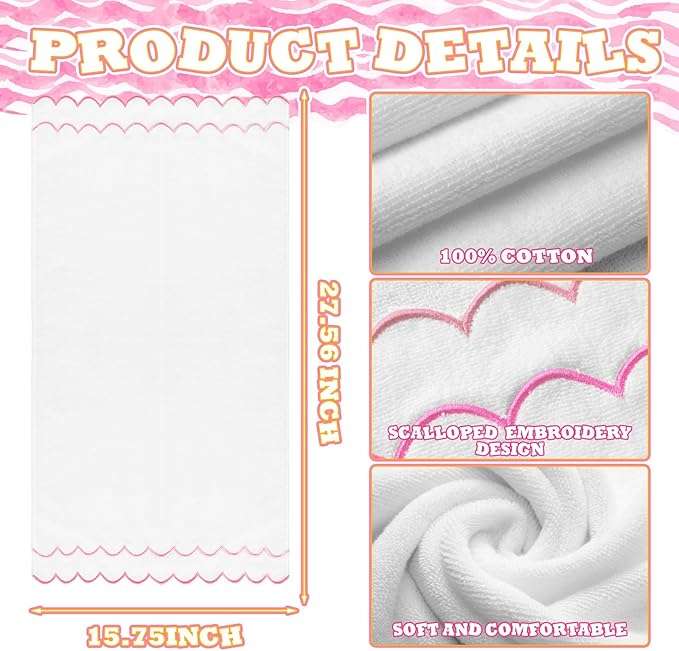 2 Pcs Scalloped Hand Towels 100% Cotton Fingertip Towels - Image 2
