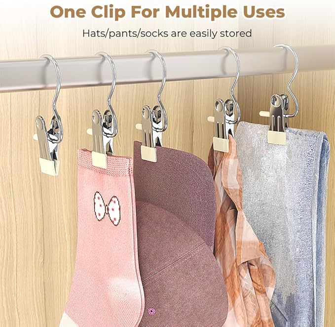 Space-Saving Clothespin Hat Pants Storage Hanging Travel Hooks, Stainless Steel - Image 3
