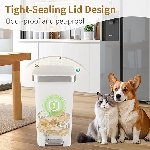 Small Bathroom Trash Can with Lid and 3 Rolls Trash Bags, Step Pedal - Image 6